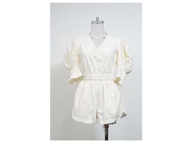 Roseanna Sea Thora Thread Pull Romper In Cream Cotton White - view 6