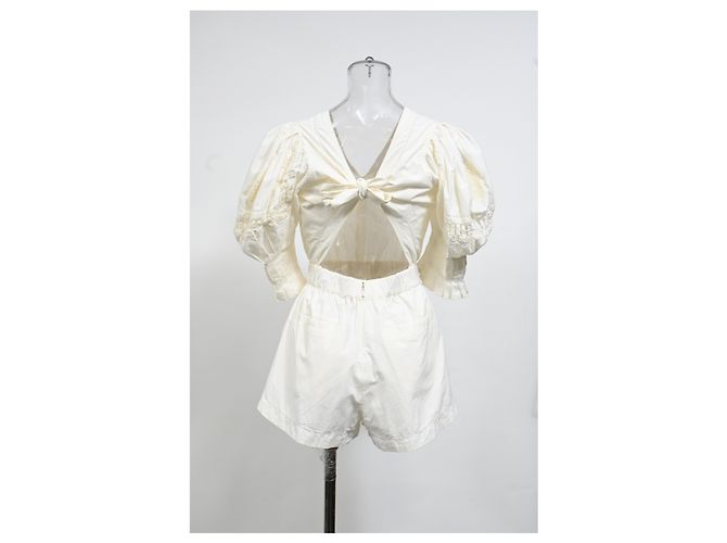 Roseanna Sea Thora Thread Pull Romper In Cream Cotton White - view 8
