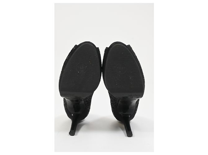 Stuart Weitzman Peep-Toe Pumps in Black Glitter - view 13