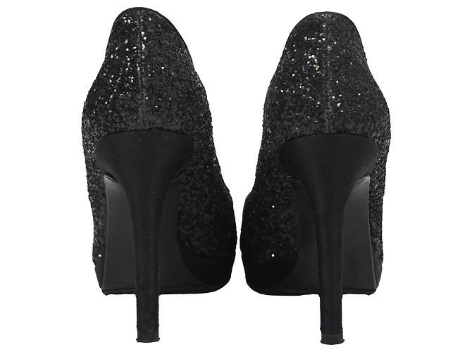 Stuart Weitzman Peep-Toe Pumps in Black Glitter - view 3