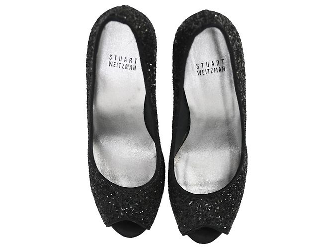 Stuart Weitzman Peep-Toe Pumps in Black Glitter - view 5