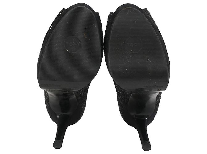 Stuart Weitzman Peep-Toe Pumps in Black Glitter - view 6