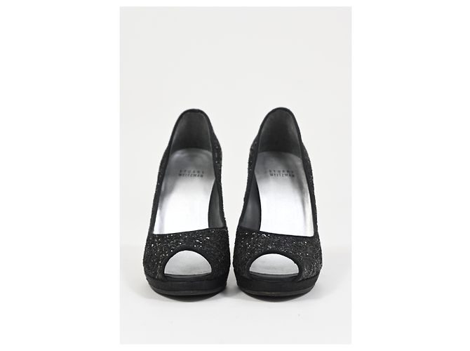 Stuart Weitzman Peep-Toe Pumps in Black Glitter - view 9