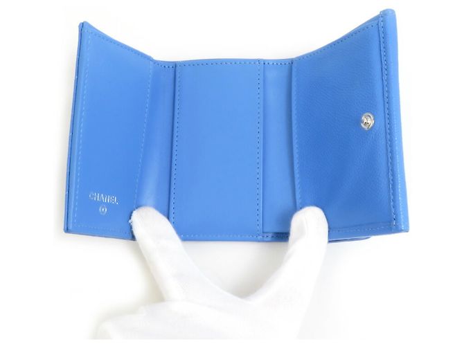Chanel Blue Caviar Leather Tri-fold Wallet - view 3