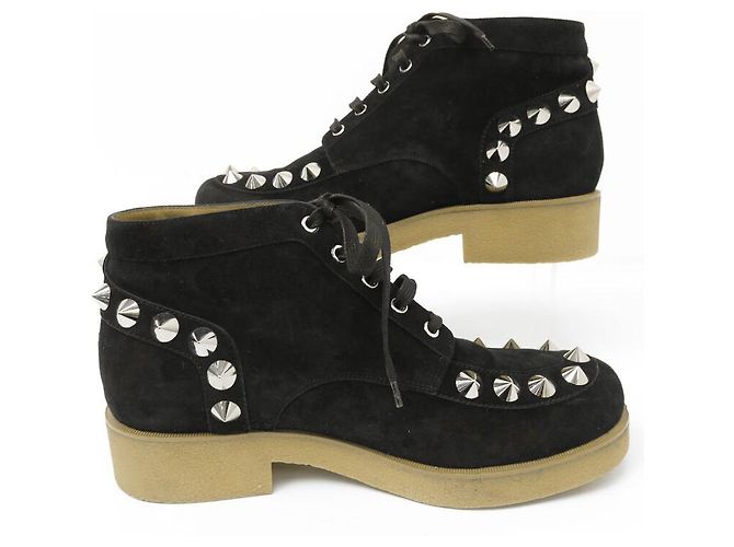 NUOVE STIVALI CHRISTIAN LOUBOUTIN GIANT SPIKES 44 IN CAMOSCIO - vista 2