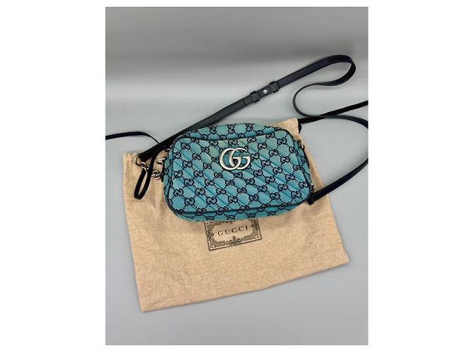 Borsa Gucci GG Marmont in denim blu - vista 2