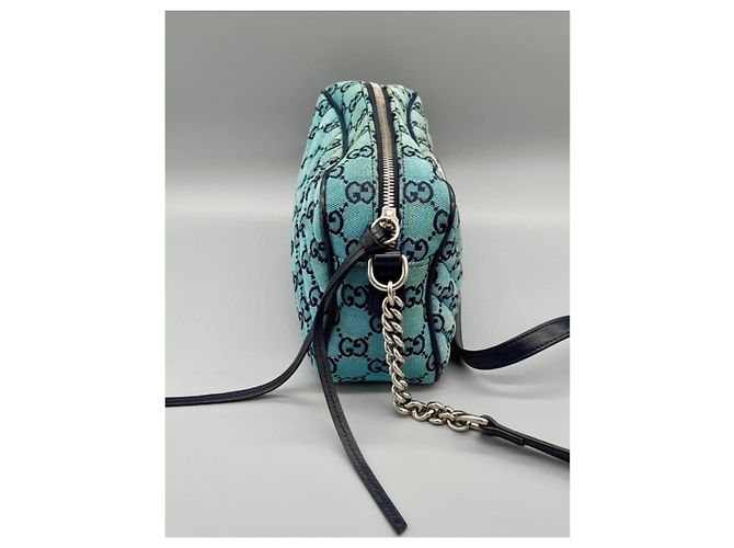 Borsa Gucci GG Marmont in denim blu - vista 3