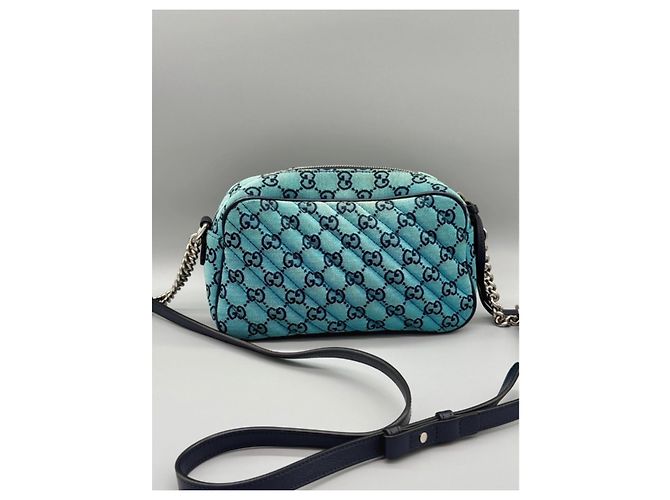 Borsa Gucci GG Marmont in denim blu - vista 5