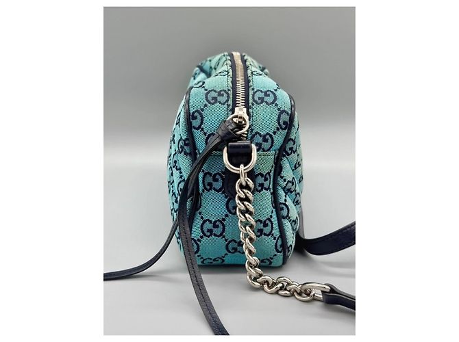 Borsa Gucci GG Marmont in denim blu - vista 6