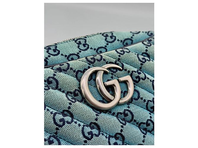 Borsa Gucci GG Marmont in denim blu - vista 8