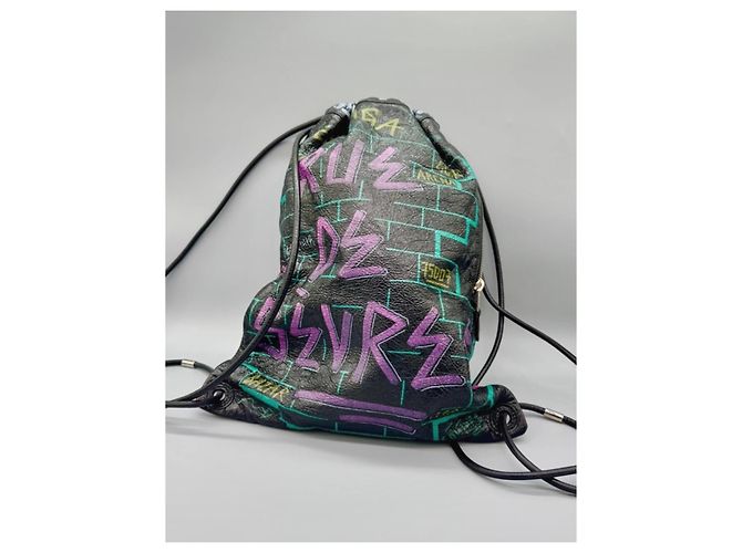 Balenciaga Bazar Graffiti Drawstring Backpack Black - view 2