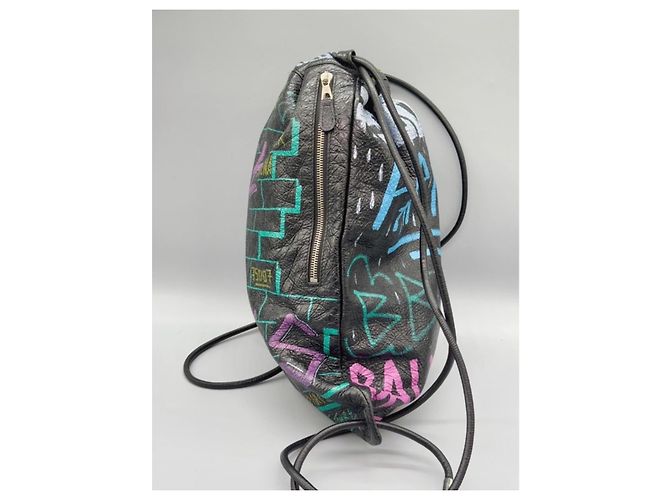 Balenciaga Bazar Graffiti Drawstring Backpack Black - view 3