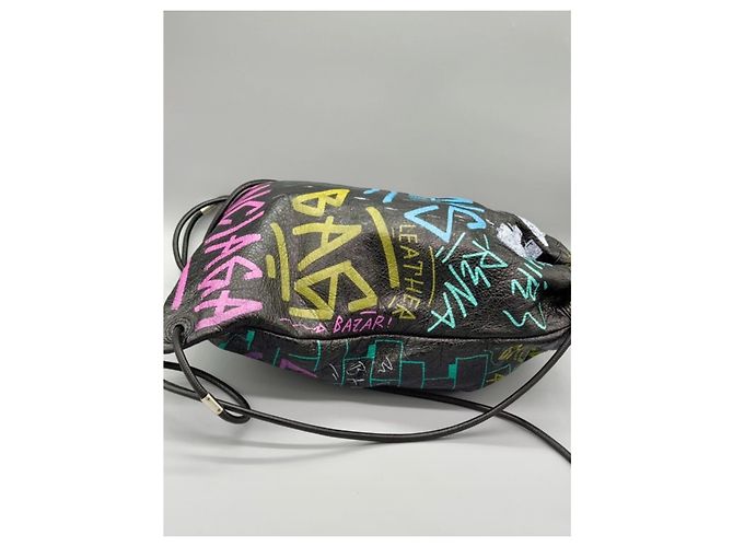 Balenciaga Bazar Graffiti Drawstring Backpack Black - view 4