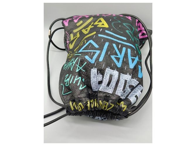 Balenciaga Bazar Graffiti Drawstring Backpack Black - view 5