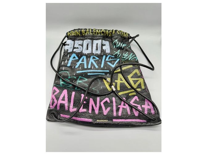 Balenciaga Bazar Graffiti Drawstring Backpack Black - view 9