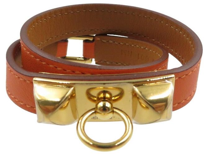 Pulseira de couro Swift estampada U Rival Double Tour da Hermès Laranja - vista 2