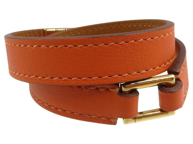 Pulseira de couro Swift estampada U Rival Double Tour da Hermès Laranja - vista 3