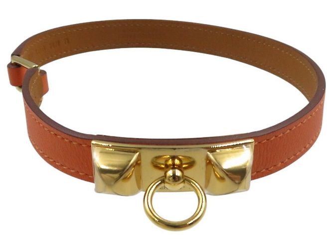 Pulseira de couro Swift estampada U Rival Double Tour da Hermès Laranja - vista 4