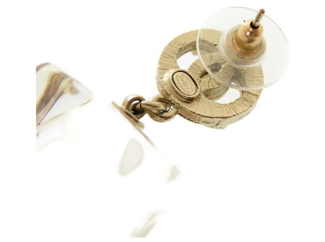 Chanel Coco Mark Faux Pearl Plastic Stone Gold Earrings White Golden - view 5