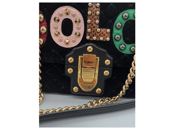 Dolce & Gabbana Borsa a Spalla Lucia in Velluto Nero - vista 5