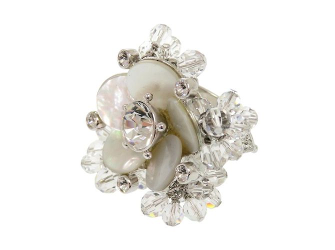 Silberner Ring mit Blumenmotiv von Christian Dior Weiß - Ansicht 2