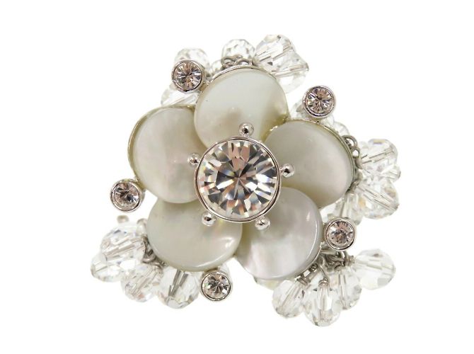 Silberner Ring mit Blumenmotiv von Christian Dior Weiß - Ansicht 4