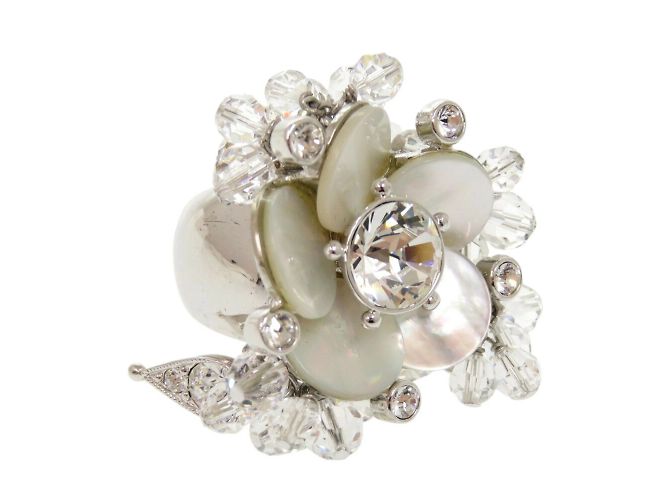 Silberner Ring mit Blumenmotiv von Christian Dior Weiß - Ansicht 5