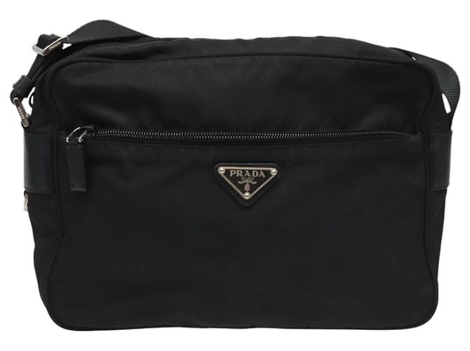 PRADA Bolso de Hombro de Nylon Negro Plateado Auténtico 111866 Plata - vista 13