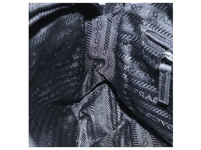 PRADA Bolso de Hombro de Nylon Negro Plateado Auténtico 111866 Plata - vista 21