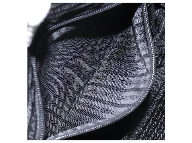PRADA Bolso de Hombro de Nylon Negro Plateado Auténtico 111866 Plata - vista 22