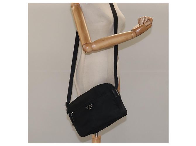 PRADA Bolso de Hombro de Nylon Negro Plateado Auténtico 111866 Plata - vista 23
