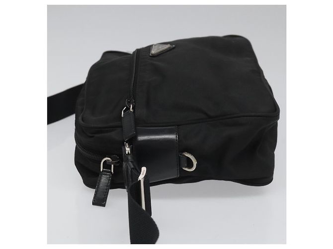 PRADA Bolso de Hombro de Nylon Negro Plateado Auténtico 111866 Plata - vista 4