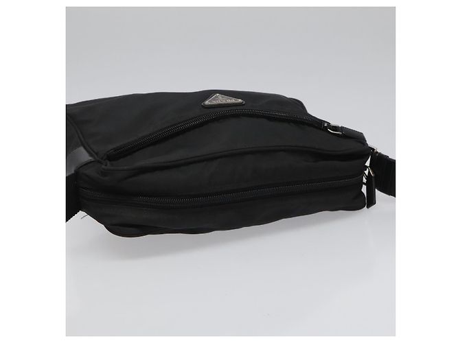 PRADA Bolso de Hombro de Nylon Negro Plateado Auténtico 111866 Plata - vista 6