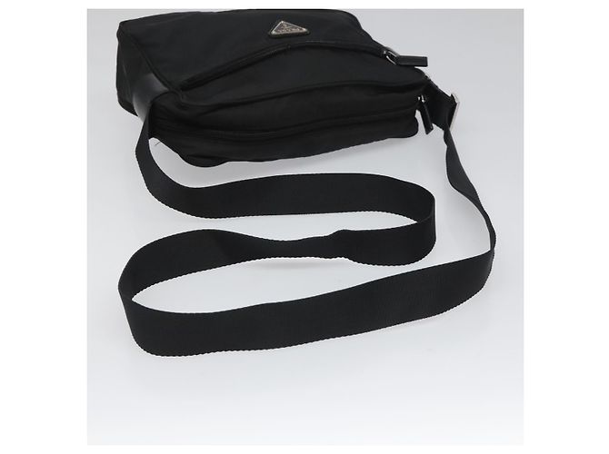 PRADA Bolso de Hombro de Nylon Negro Plateado Auténtico 111866 Plata - vista 7