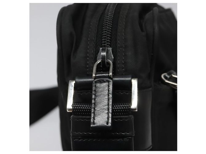 PRADA Bolso de Hombro de Nylon Negro Plateado Auténtico 111866 Plata - vista 9