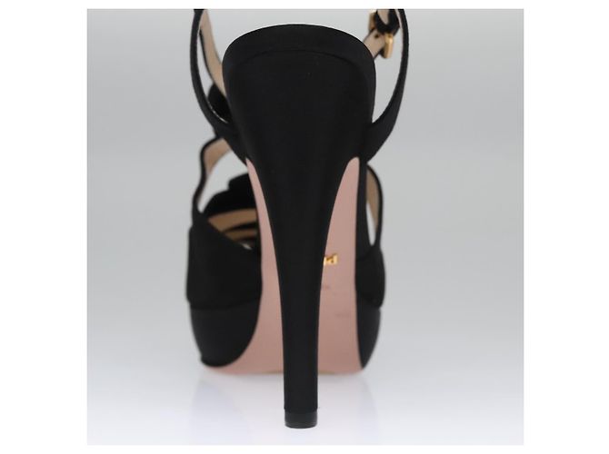 PRADA Tacchi alti Seta 37 1/2 Nero Auth ac3535 - vista 11