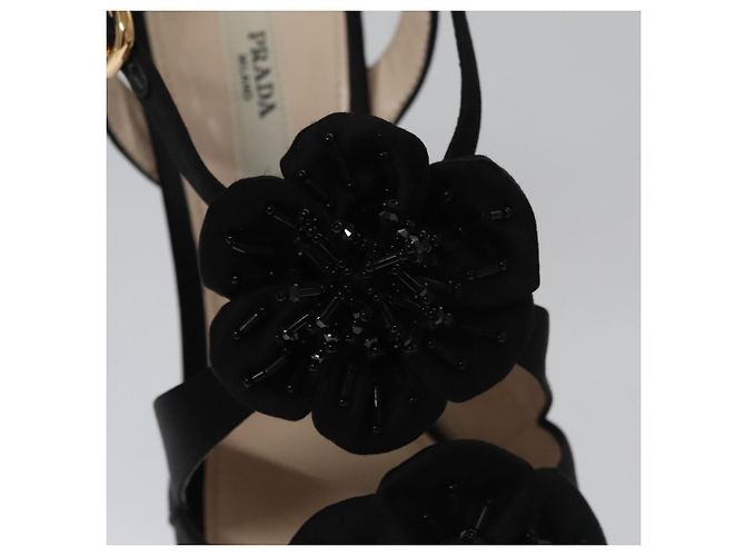 PRADA Tacchi alti Seta 37 1/2 Nero Auth ac3535 - vista 13