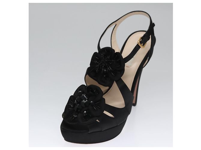 PRADA Tacchi alti Seta 37 1/2 Nero Auth ac3535 - vista 17
