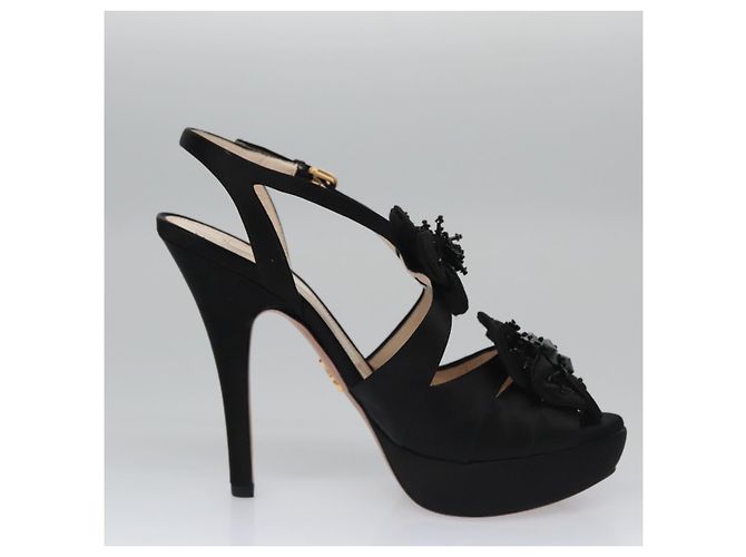 PRADA Tacchi alti Seta 37 1/2 Nero Auth ac3535 - vista 19