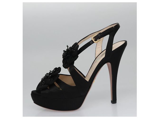 PRADA Tacchi alti Seta 37 1/2 Nero Auth ac3535 - vista 20