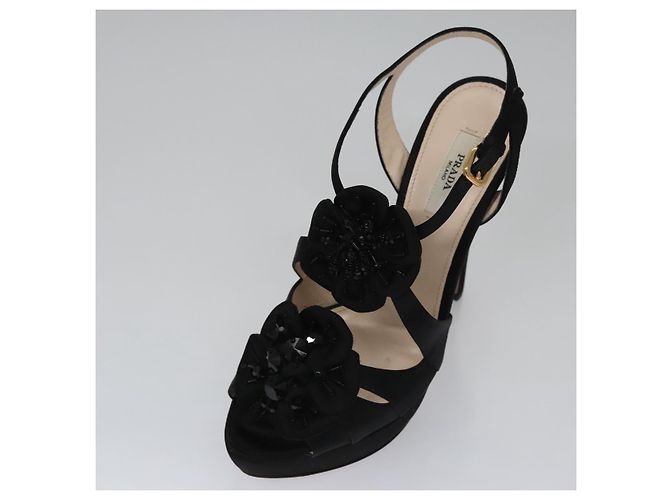 PRADA Tacchi alti Seta 37 1/2 Nero Auth ac3535 - vista 21