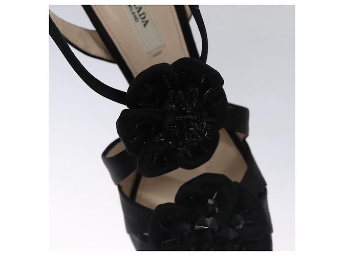 PRADA Tacchi alti Seta 37 1/2 Nero Auth ac3535 - vista 28