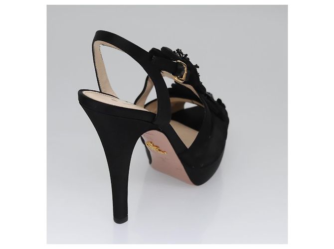 PRADA Tacchi alti Seta 37 1/2 Nero Auth ac3535 - vista 3