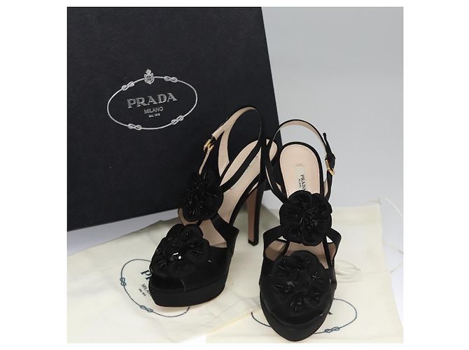 PRADA Tacchi alti Seta 37 1/2 Nero Auth ac3535 - vista 32