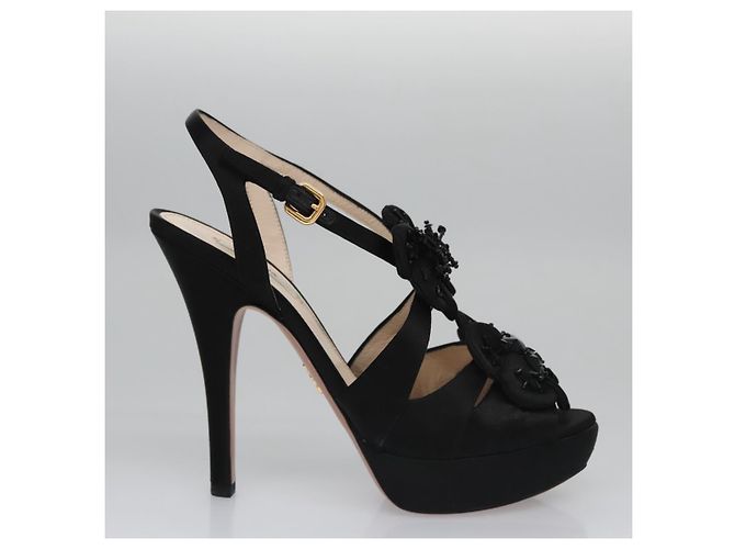 PRADA Tacchi alti Seta 37 1/2 Nero Auth ac3535 - vista 4