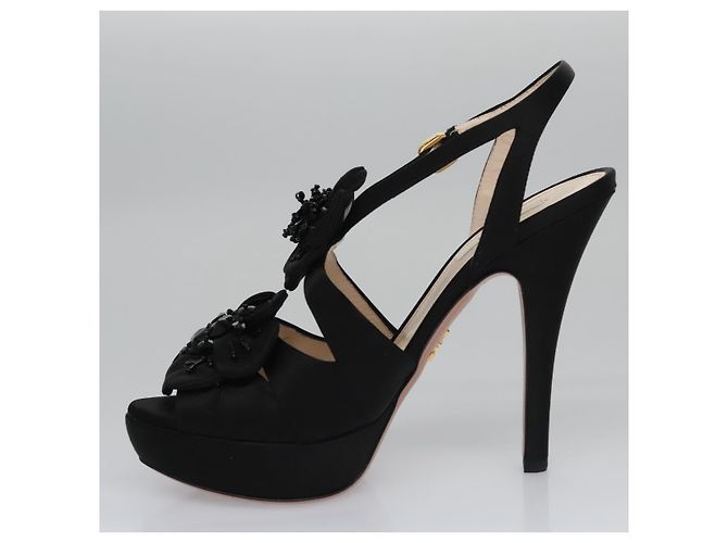 PRADA Tacchi alti Seta 37 1/2 Nero Auth ac3535 - vista 5