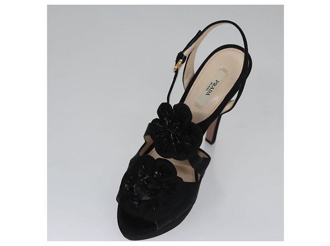 PRADA Tacchi alti Seta 37 1/2 Nero Auth ac3535 - vista 6