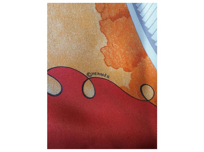 Sublime lenço Hermès intitulado 'Les triplés' com sua caixa - muito raro e procurado Laranja - vista 3