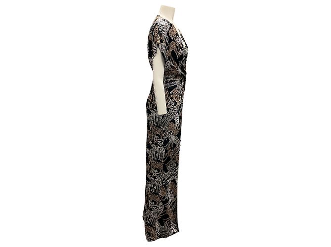 Abito maxi in seta nera con stampa tigre multicolore di Prabal Gurung Nero - vista 2