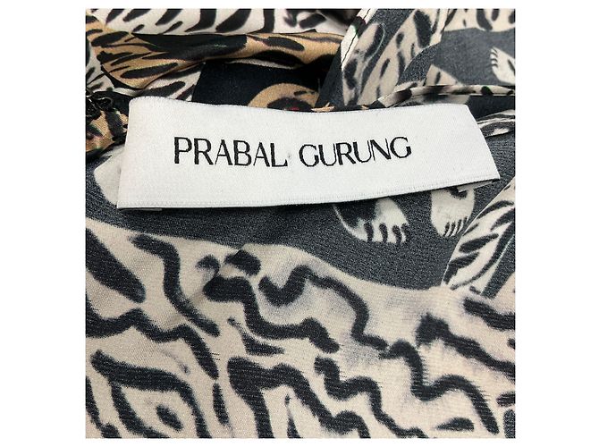 Abito maxi in seta nera con stampa tigre multicolore di Prabal Gurung Nero - vista 5
